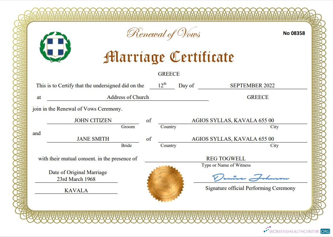 Download Greece marriage certificate Word and PDF template Photoshop template